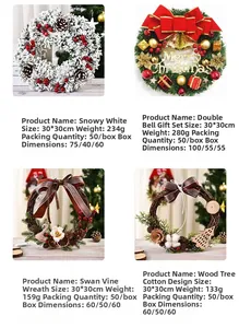 Four 30cm Christmas wreaths with snow, red bows, swans and natural dried fruit styles