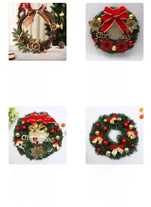 Christmas wreaths set in four styles featuring red bows golden bells and pine needles