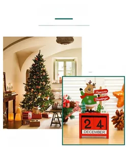 Detail of wooden Christmas countdown calendar with reindeer and December 24 display