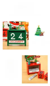 Detail of wooden Christmas countdown calendar showing dyed wood finish and santa topper