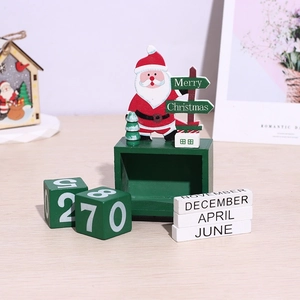 Detailed view of wooden Christmas countdown calendar with Santa and date blocks