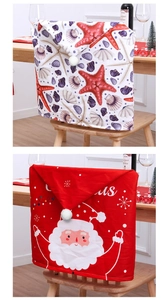 Housses de chaise de Noël avec motifs Père Noël et océan et pompons blancs décoratifs