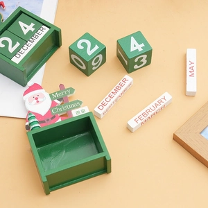 Detailed view of the Christmas wooden countdown calendar with green date blocks