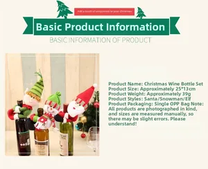 Detailed view of Santa and Snowman wine bottle covers for Christmas table decorations