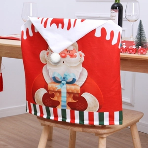 Housse de chaise de Noël avec motif Père Noël et bordure festonnée blanche enneigée