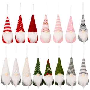 Set of 14 knitted Christmas gnome ornaments in diverse festive colors and patterns