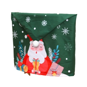 Housse de chaise de Noël verte avec motif Père Noël et décoration pompon blanc