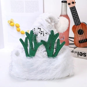 Bonnet de Noël en peluche avec paillettes argentées et bois de renne verts brillants pour fêtes