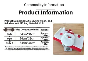 Size chart showing large 54x31cm knitted Christmas gift bags with weight details
