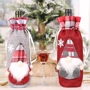 Christmas Gnome Wine Bottle Covers Burlap Red Gray Gift Bags For Party Dining Table Decorations Festive Ornaments Home Decor