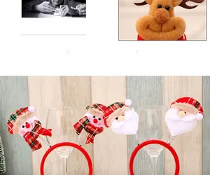 Detail of plush Santa and reindeer headband with red green plaid fabric for Xmas party