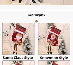 Détails de chaussettes de Noël à carreaux avec Père Noël et Bonhomme de neige en 3D