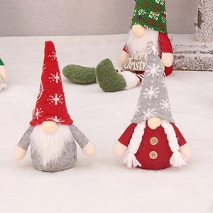 Three Christmas gnome plush dolls in red, grey, and green for holiday tree decoration
