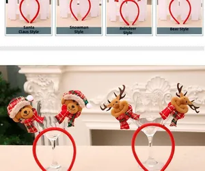Detail of Christmas headbands featuring cute plush Santa, reindeer, and bear motifs