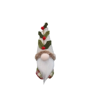 Christmas tree gnome ornament with red green plaid base and white beard decoration