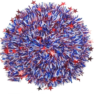 Independence Day patriotic tinsel garland with red white and blue stars for party decor