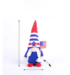 Patriotic gnome doll with stars and stripes hat holding a flag showing 10.2 inch height