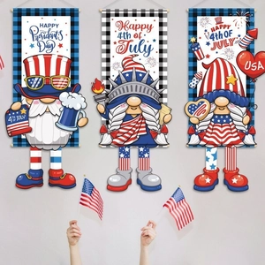 Independence Day Gnome Hanging Banner American Stars And Stripes Flag Fabric Door Wall Decor For 4th Of July Patriotic Party