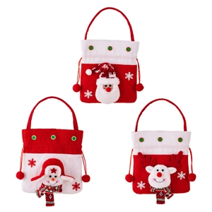 Set of 3 Christmas knitted gift bags featuring Santa, snowman and reindeer characters
