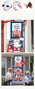 Detail of Independence Day porch banners with gnome patterns and durable hanging ropes