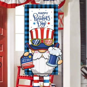 Patriotic gnome porch banner for 4th of July decoration with stars and stripes pattern