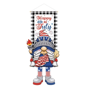 Independence Day gnome banner with wood rod for American July 4th home wall decoration