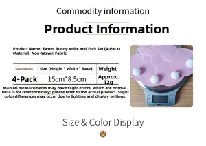 Detailed view of pink Easter bunny cutlery holders with fuzzy tails on weighing scale