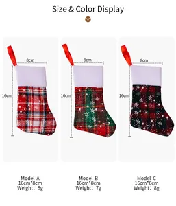 Detailed size chart showing mini Christmas stocking dimensions of 16cm by 8cm
