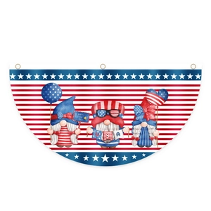 US Independence Day pleated fan flag with patriotic gnomes and Happy 4th July print