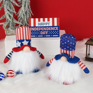 Patriotic July 4th gnome plush set with red white and blue stars and stripes decor
