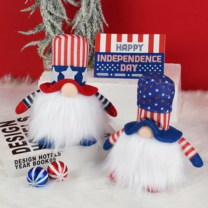 Independence Day Gnomes with American flag patterns on a red festive background