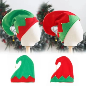 Christmas Elf Hat With Metal Bells Red Green Contrast Color Brushed Fabric Festive Costume Party Headwear Accessories