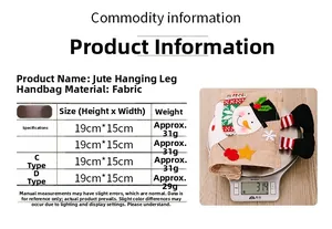 Size chart showing 19x15cm dimensions and weights for Christmas linen gift bags