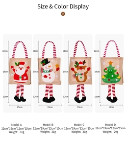 Detailed size specifications for Christmas jute gift bags with striped dangling legs