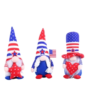 Set of three patriotic 4th of July gnomes with stars and stripes theme on white background