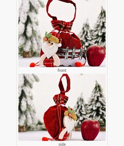 Detail view of Santa Claus burlap gift bag showing both front and side perspectives