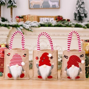 Bolsa de Regalo de Navidad de Arpillera Con Gnomo Rudolph Asas a Rayas Aplique Elfo Bolsa de Dulces Decoración