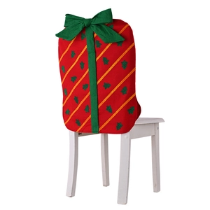 Coprisedia natalizio rosso con fiocco verde e decorazione stampata ad albero