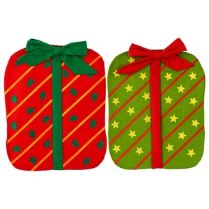 Set di due coprisedie natalizi a forma di scatole regalo rosse e verdi con grandi fiocchi