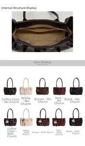 Detail view of the bag's internal zipper structure and multiple color variant options