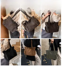 Fotos de estilo de vida que muestran el bolso tote retro de gran capacidad en varios colores