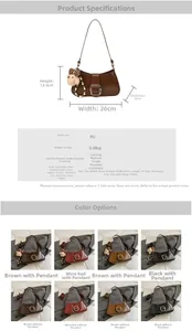 Tableau détaillé des dimensions et guide des couleurs pour ce sac à bandoulière en PU