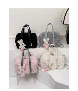 Collection of plush fleece tote bags in various colors with cute rabbit charms