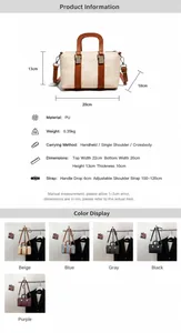 Detailed size specifications and material chart for the PU leather mini Boston handbag