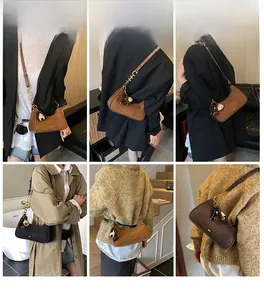 Detailed views of vintage hobo bags in brown and black on models with stylish outfits