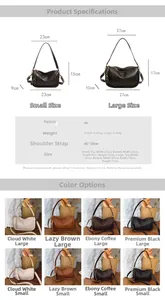Detailed sizing chart and specifications for vintage minimalist PU leather shoulder bags
