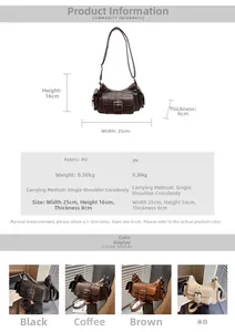 Detailed size specifications for the vintage PU leather multi-pocket crossbody handbag