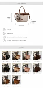 Tableau détaillé montrant les dimensions du sac seau en PU et les options de couleur