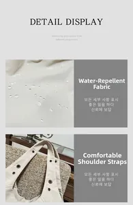 Close-up of waterproof nylon fabric and wide comfortable strap on this casual tote bag