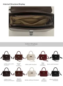 Detailansicht des Innenfachs und der Farboptionen der kleinen quadratischen Tasche
